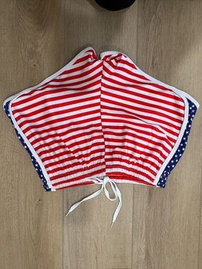 Women’s Red & White Striped Athletic Shorts with Navy Star Trim